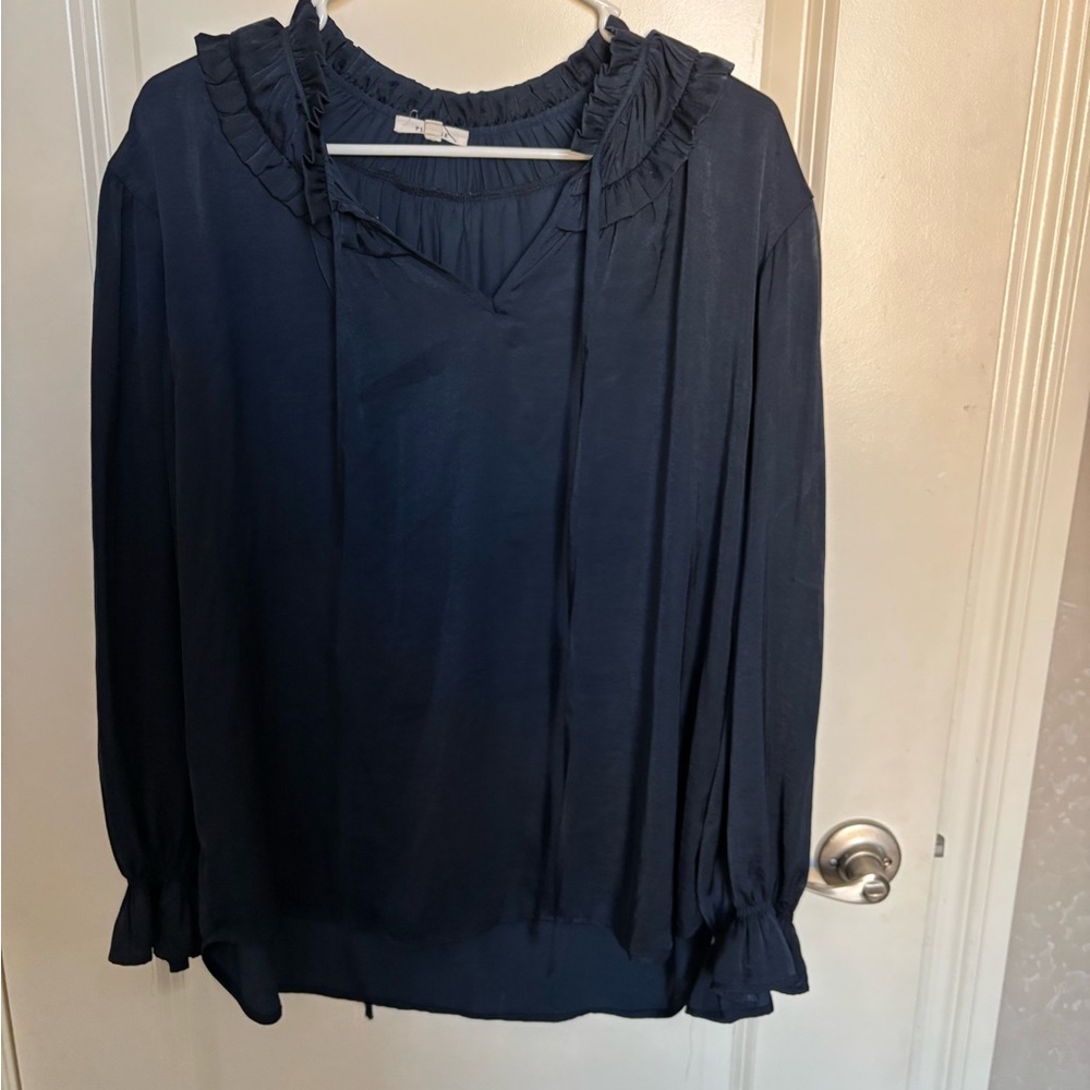 Pleione Dark Blue Ruffle Blouse